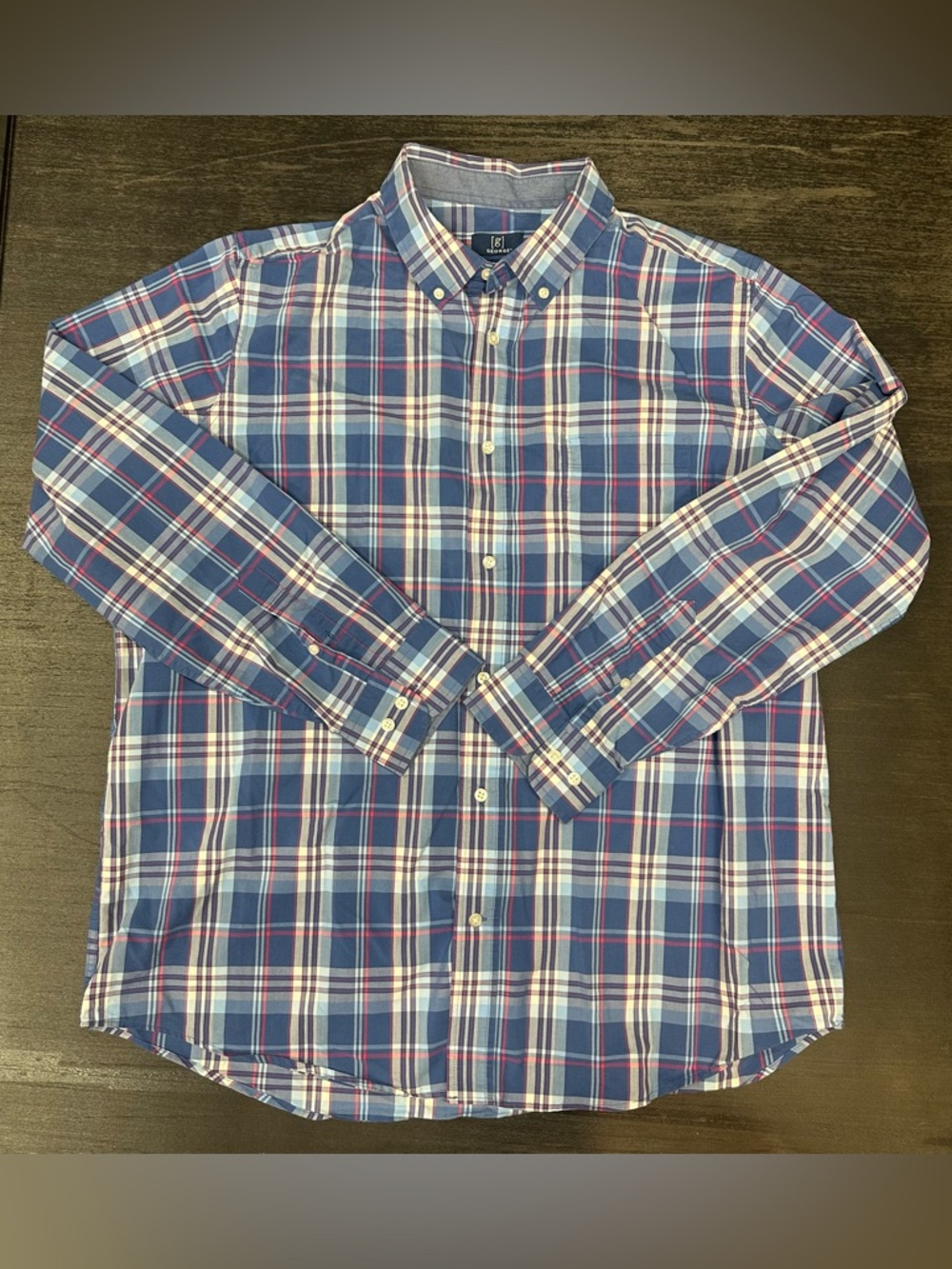 George Classic Fit Blue Red White Long Sleeve Size XL 46-48